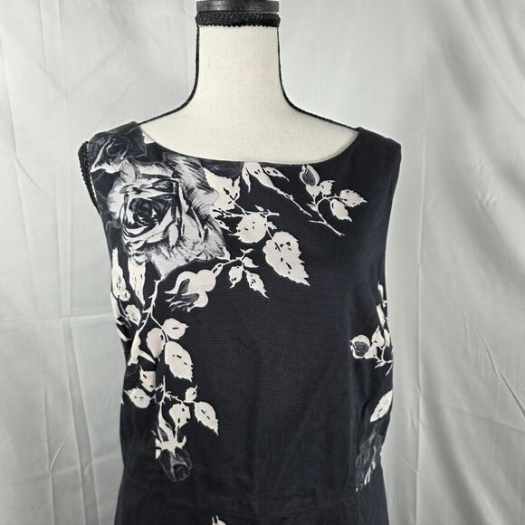 Talbots RSVP Dress Women 12 Black White Floral A-Line Sleeveless Cotton Blend - Picture 3 of 12